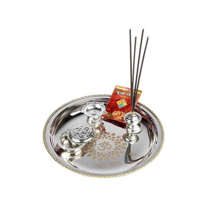 Pooja Thali Set (9 inch, with Agarbatti stand